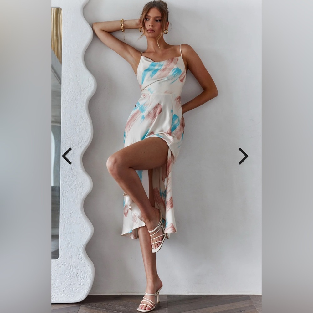 Selfie Leslie Cream Cowl Neck Midi Sundress
